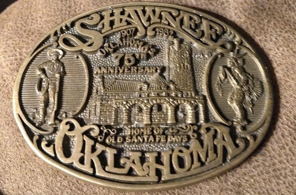 VINTAGE 1982 Shawnee Oklahoma 75th Anniversary Solid Brass BELT Buckle LTD #1151