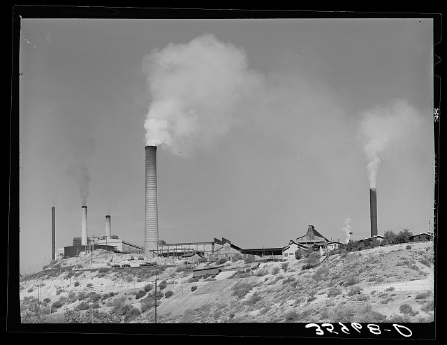 Photo:Miami Arizona Copper Smelter 1940 Industrial Smoke Stack Plant