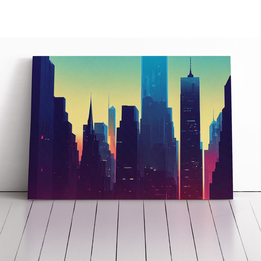 Cyberpunk New York Skyline Vol.1 Canvas Wall Art Print Framed Picture Home Decor