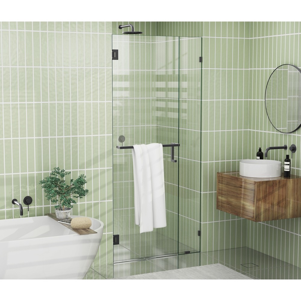78-inch Matte Black Frameless Towel Bar Shower Door by Glass Warehouse