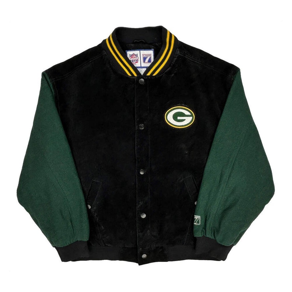 Packers Logo 7 Football Varsity Jacket - Large Black Leather