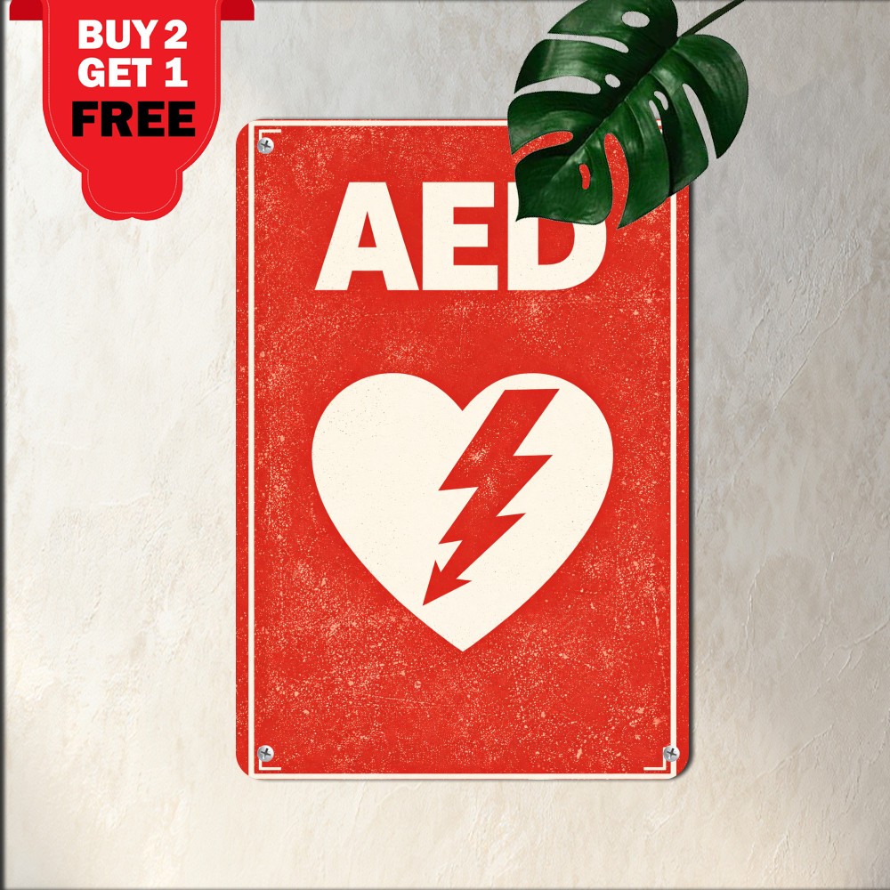Tactile AED Business Safety Emergency Sign Weatherproof Aluminum Metal Plaque