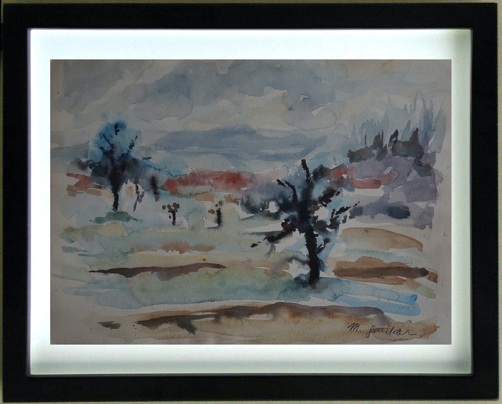 Madeleine Gaeckler 1911-1995 Abstract Landscape Watercolor Signed