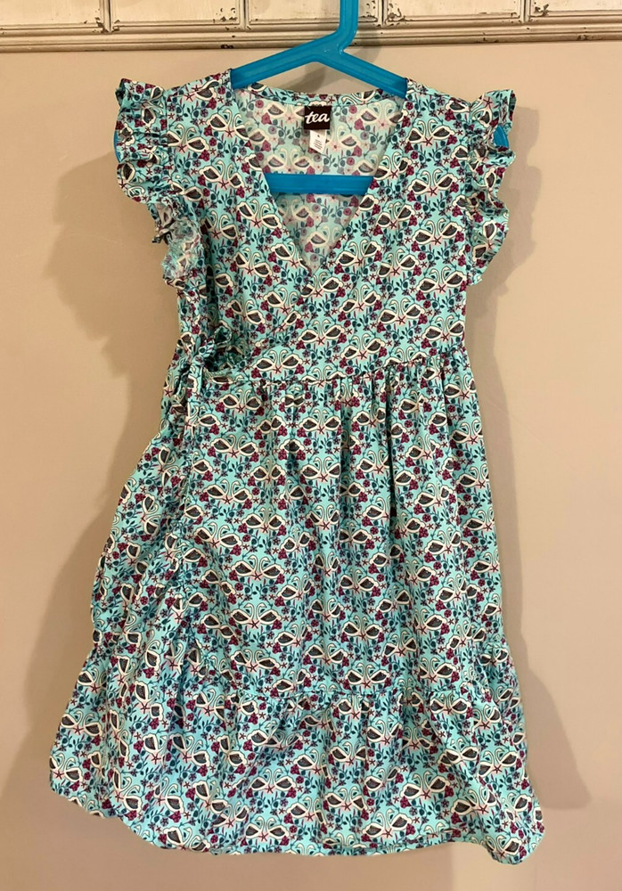 Tea Collection Girls Wrap Dress Size 6 Years Tiered Ruffle Cotton Floral