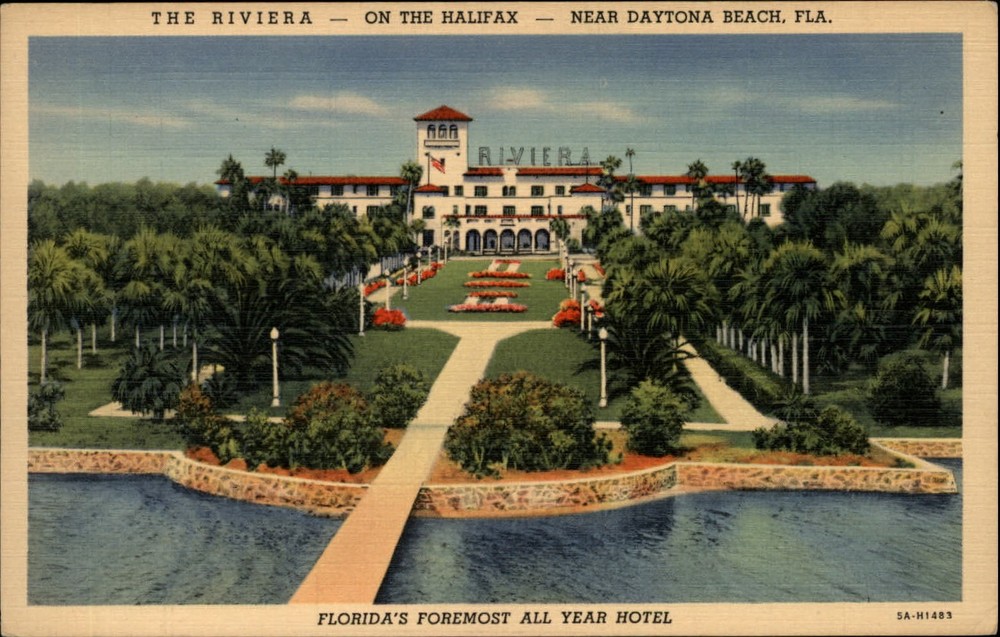 Daytona Beach Florida Riviera Hotel on Halifax River aerial 1940s All Year Hotel