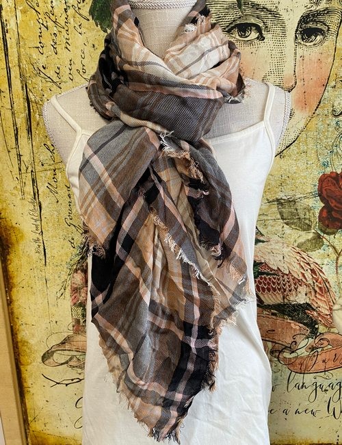 SALE Isaac Mizrahi Neutral Yarn Dye Plaid Scarf Lightweight New