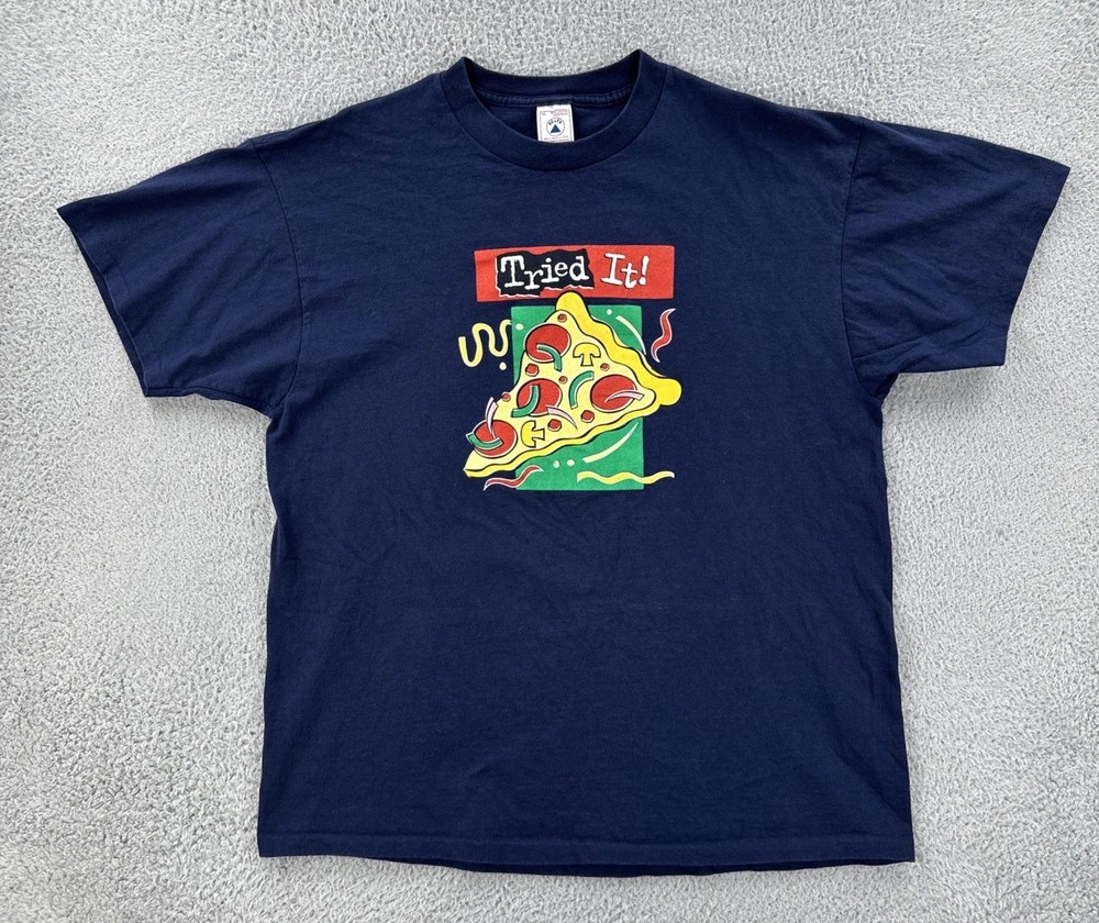 Vtg Delta XL Blue Shirt Pizza Hut Promo Graphic Tee Pepsi 90s Advertisement Tee