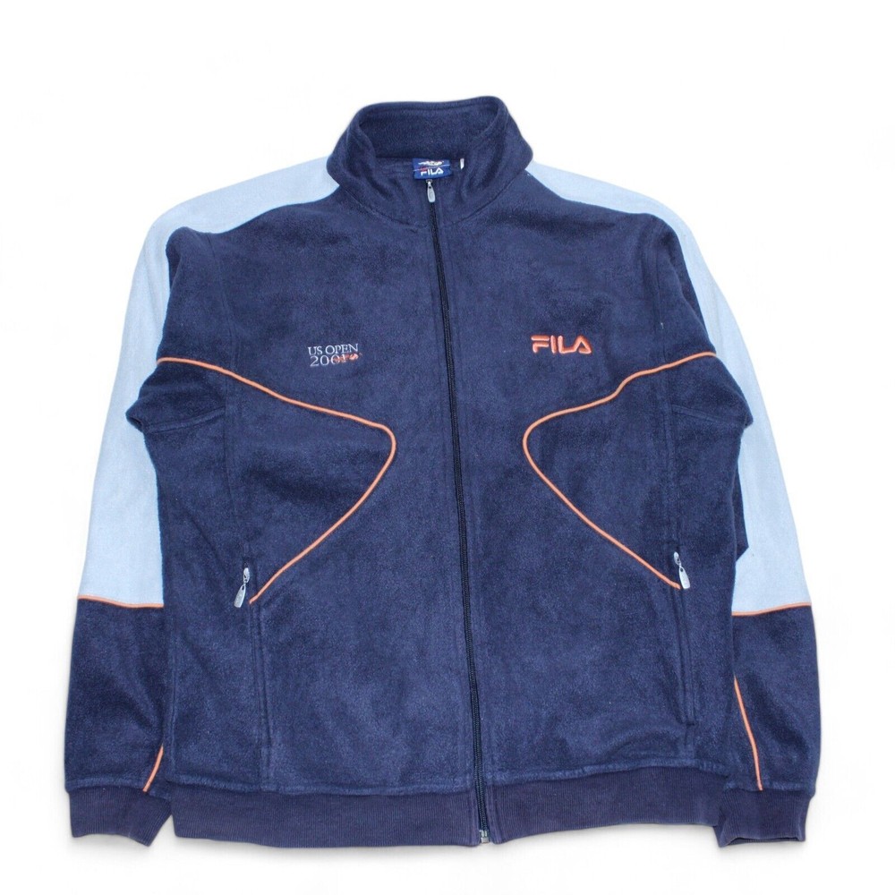 FILA US Open 2001 Vintage Fleece Mens Oversized Medium Navy Jacket Embroidered
