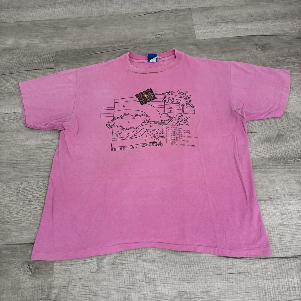 Vintage 1989 Ocean Pacific Pink Essential Elements Surf T-Shirt Mens XL