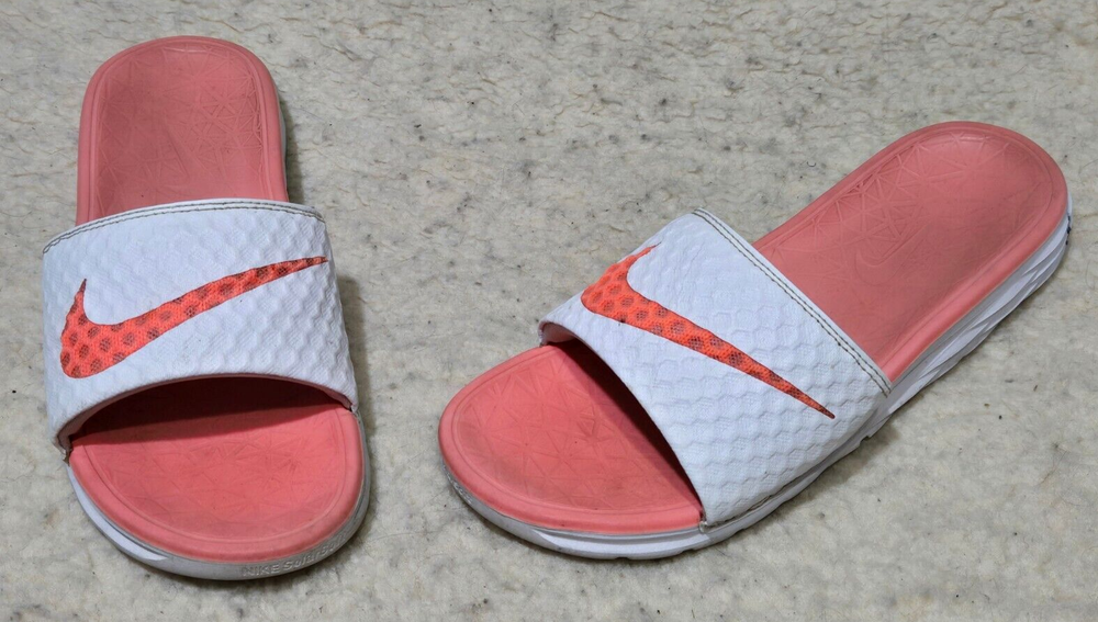Nike Benassi Solarsoft Slide Sandals Women Size 6 White Coral Comfort Shoes