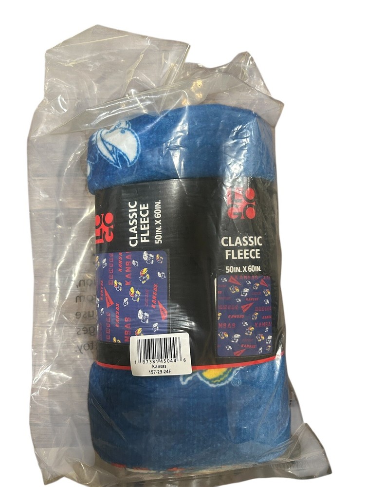 Kansas Jayhawks Fleece Throw 50”x60” NEW