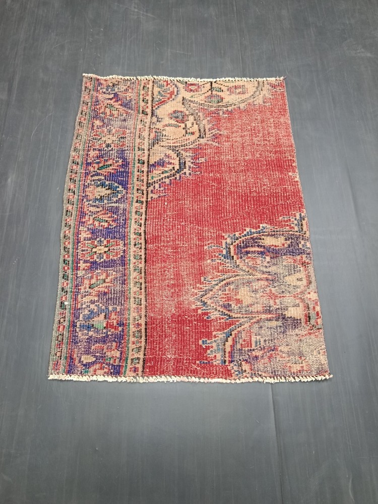 Red Turkish Oriental Vintage Rug 2.5x3.4ft, Antique Handmade Floral Small Rug,