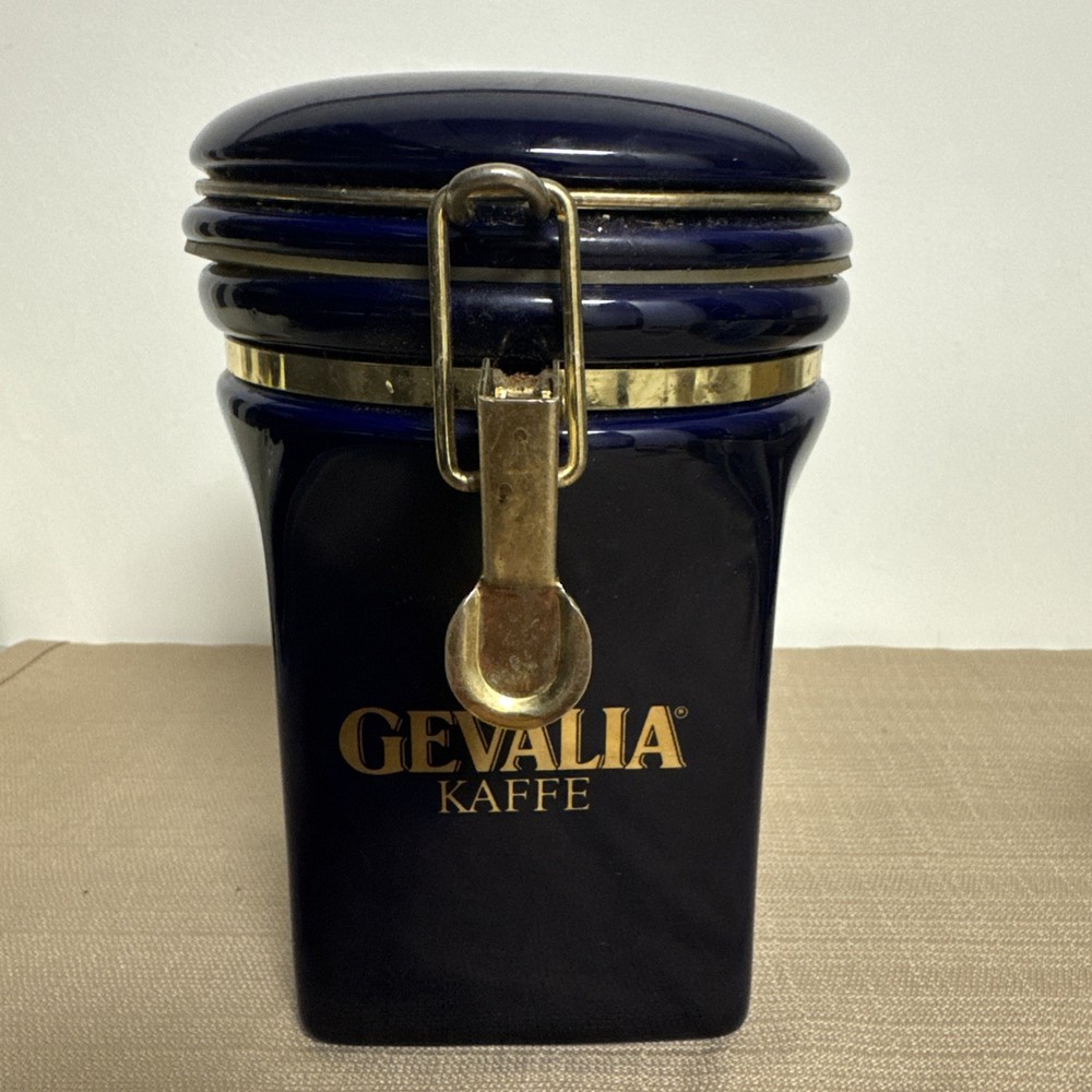 Vintage Gevalia Kaffe Cobalt Blue Ceramic Coffee Canister Royal Warrant Sweden