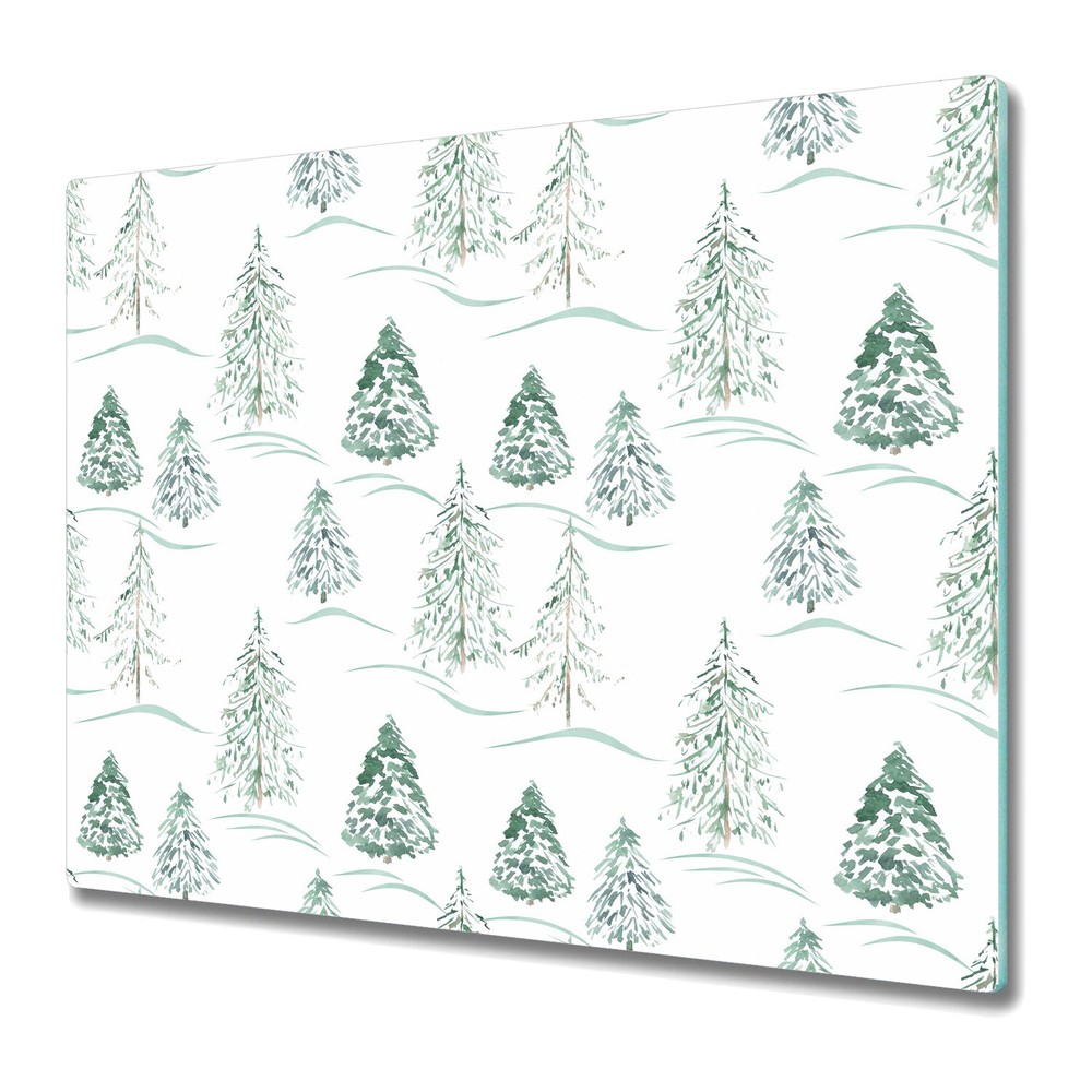 Glass Kitchen Chopping Board Worktop Saver Winter Aquarelle Forest Trees 60x52