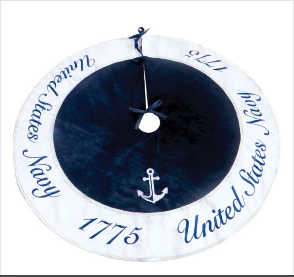 Vanguard Navy Christmas Tree Skirt: United States Navy 1775 Blue/Silver