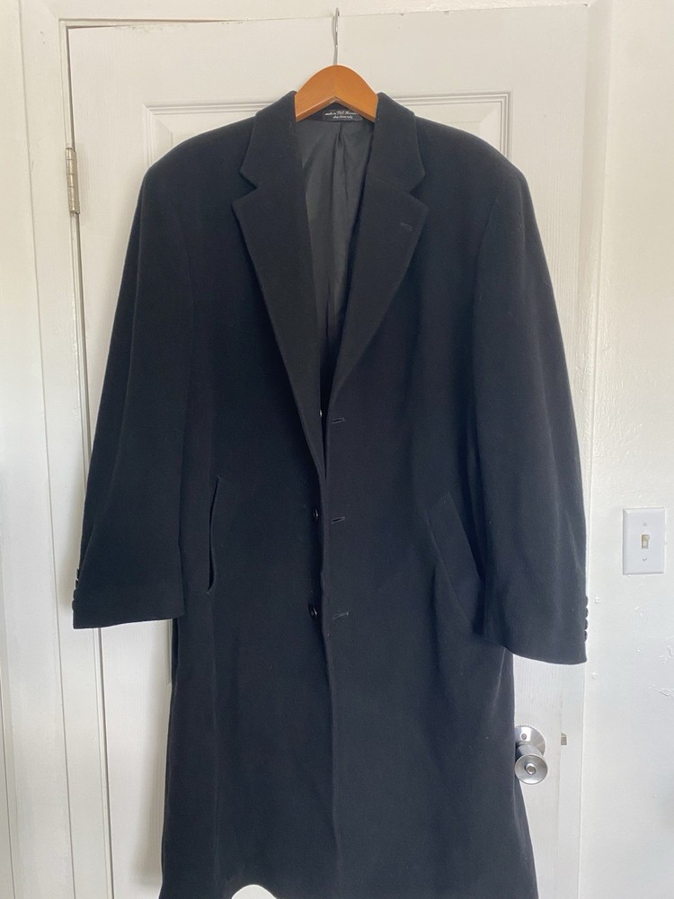 Andrew Fezza Men’s Italian Cashmere Blend Overcoat Full Length Black