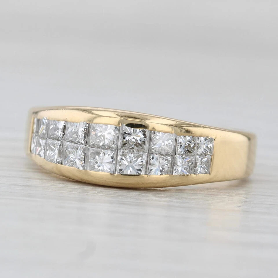 2Ct Princess Tested Moissanite Engagement Band Ring 14K Yellow Gold Over Silver