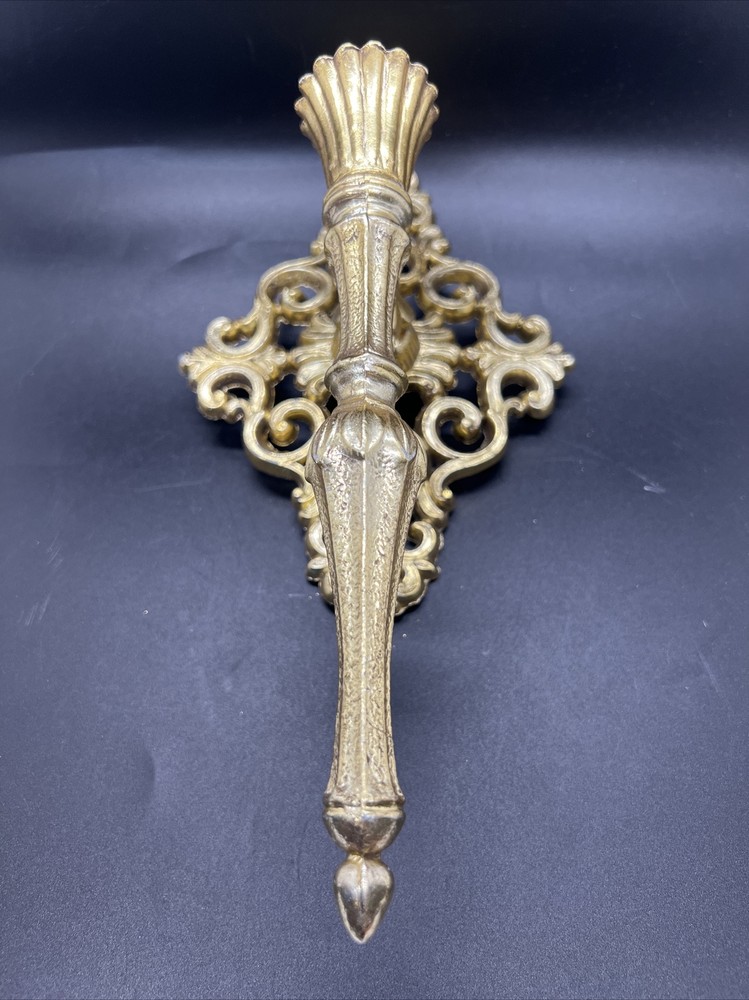 VTG Hollywood Regency Cast Metal Gold Wall Sconce Candle Holders Goth MCM