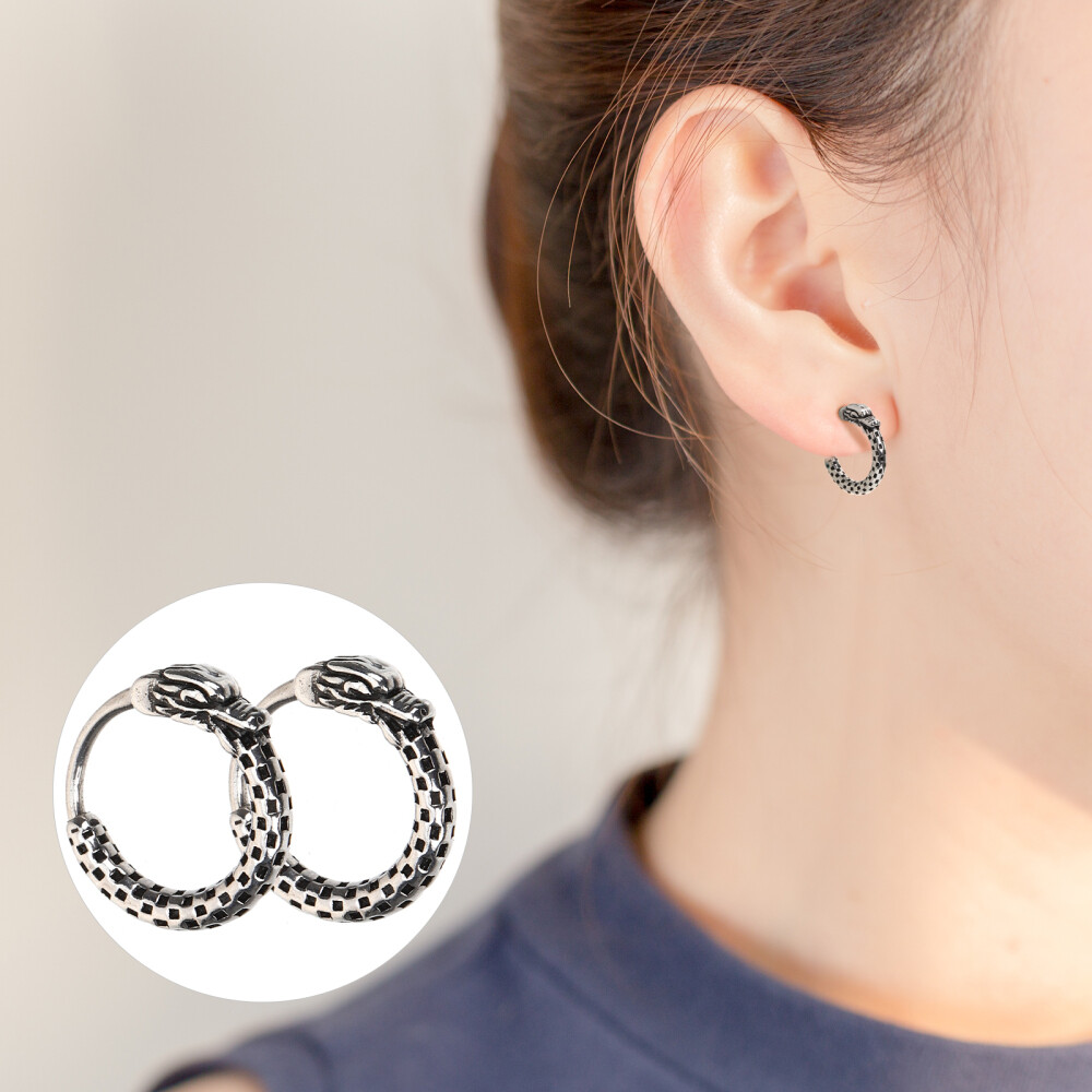 1 Pair Men Round Loop Earrings Vintage Dragon Loop Earrings Round Earrings