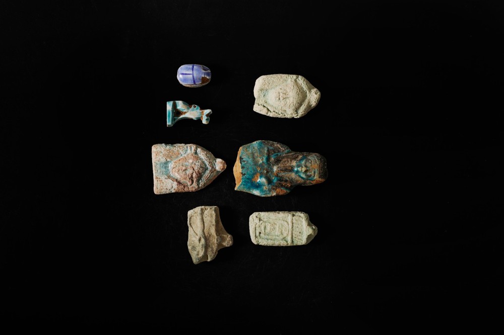 Rare Ancient Egyptian Faience Amulet Collection Scarab Ushabti Eye Fragment