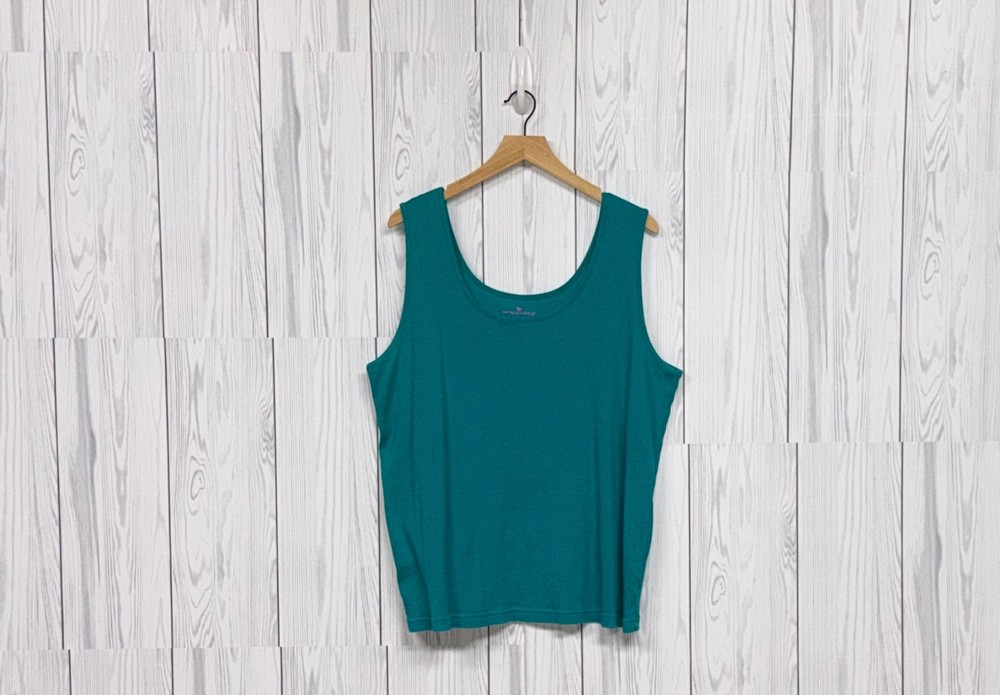 Woman Within top womens size 1x sleeveless tank ribbed solid blue stretch