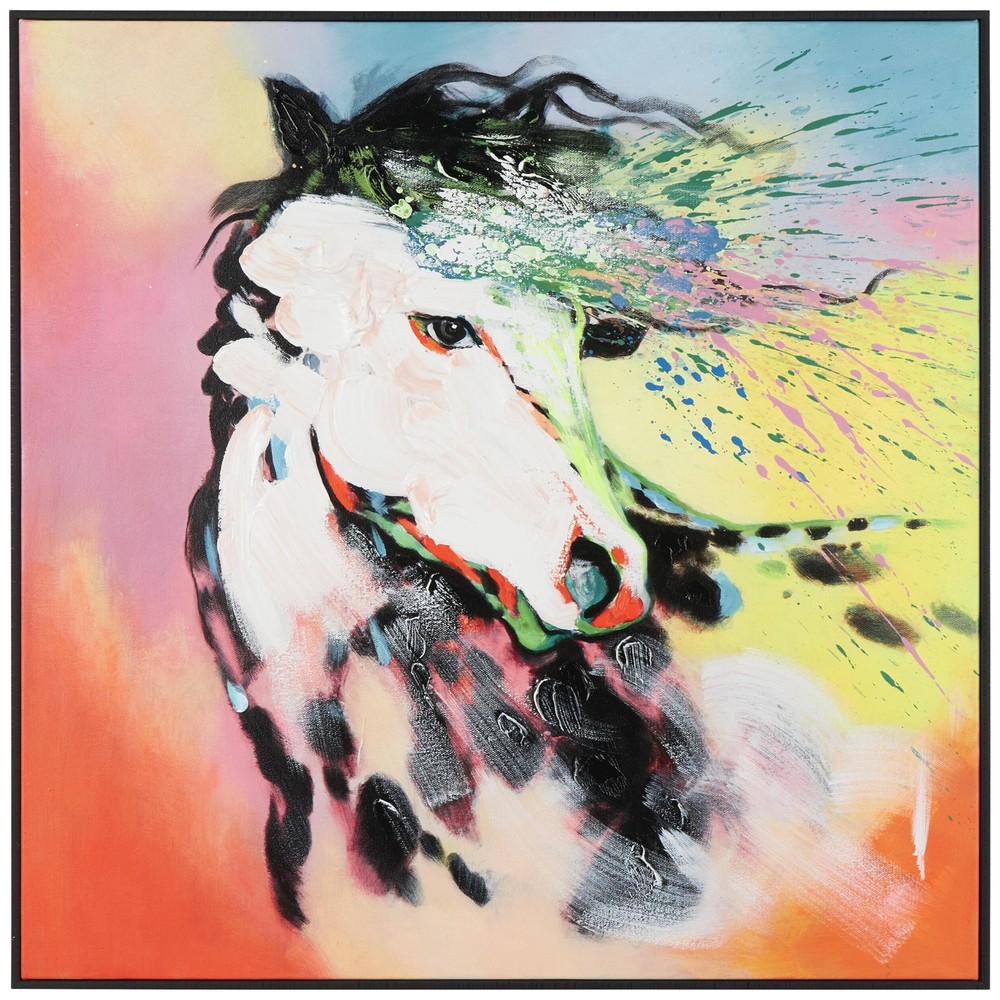 Deco 79 Canvas Horse Living Room Framed Wall Art Abstract Paint Splatter Canv...