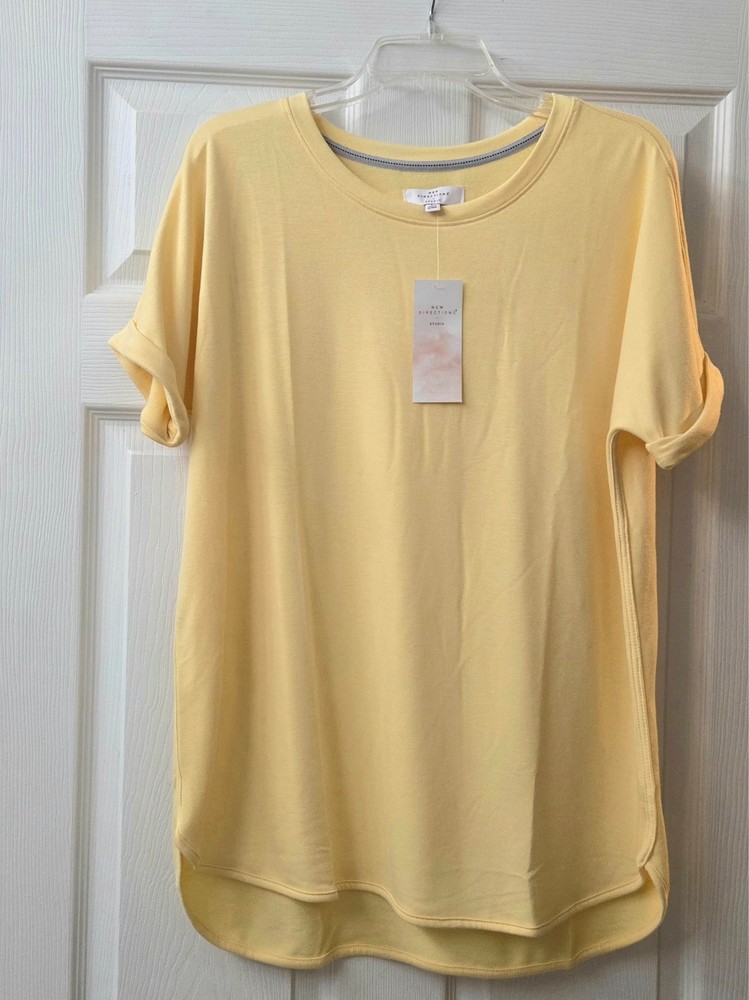 NWT New Directions Women's Short Sleeve Solid Studio T-Shirt Large Yellow Tunic