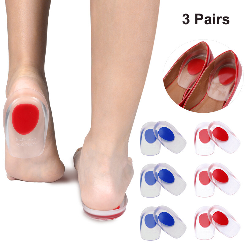 3 Pair Silicone Gel Heel Cups Shoe Inserts for Tendinitis, Sore Heels Size S/M/L
