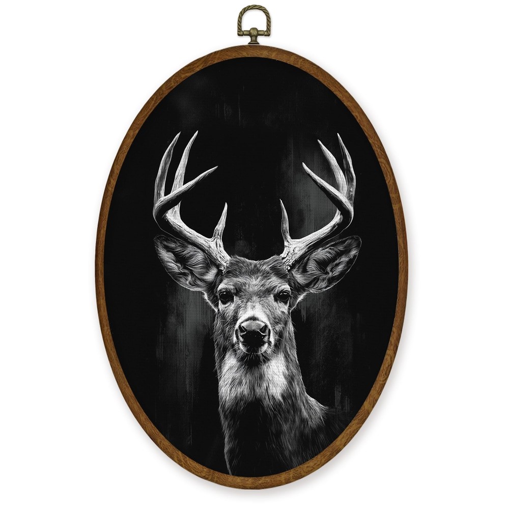 Stag Wall Art Dark Academia Gothic Moody Oval Framed Canvas Decor 11.4x8.6in