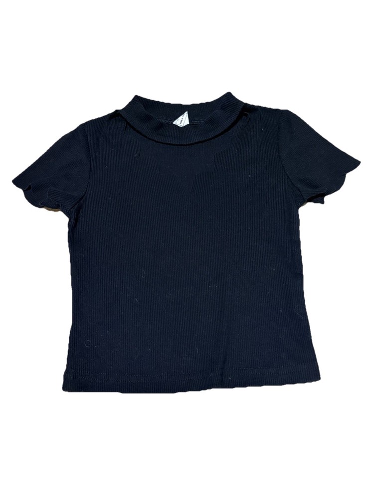 SHEIN Girls Black Ribbed Short Sleeve Shirt Size 6Y Basic Stretch Top