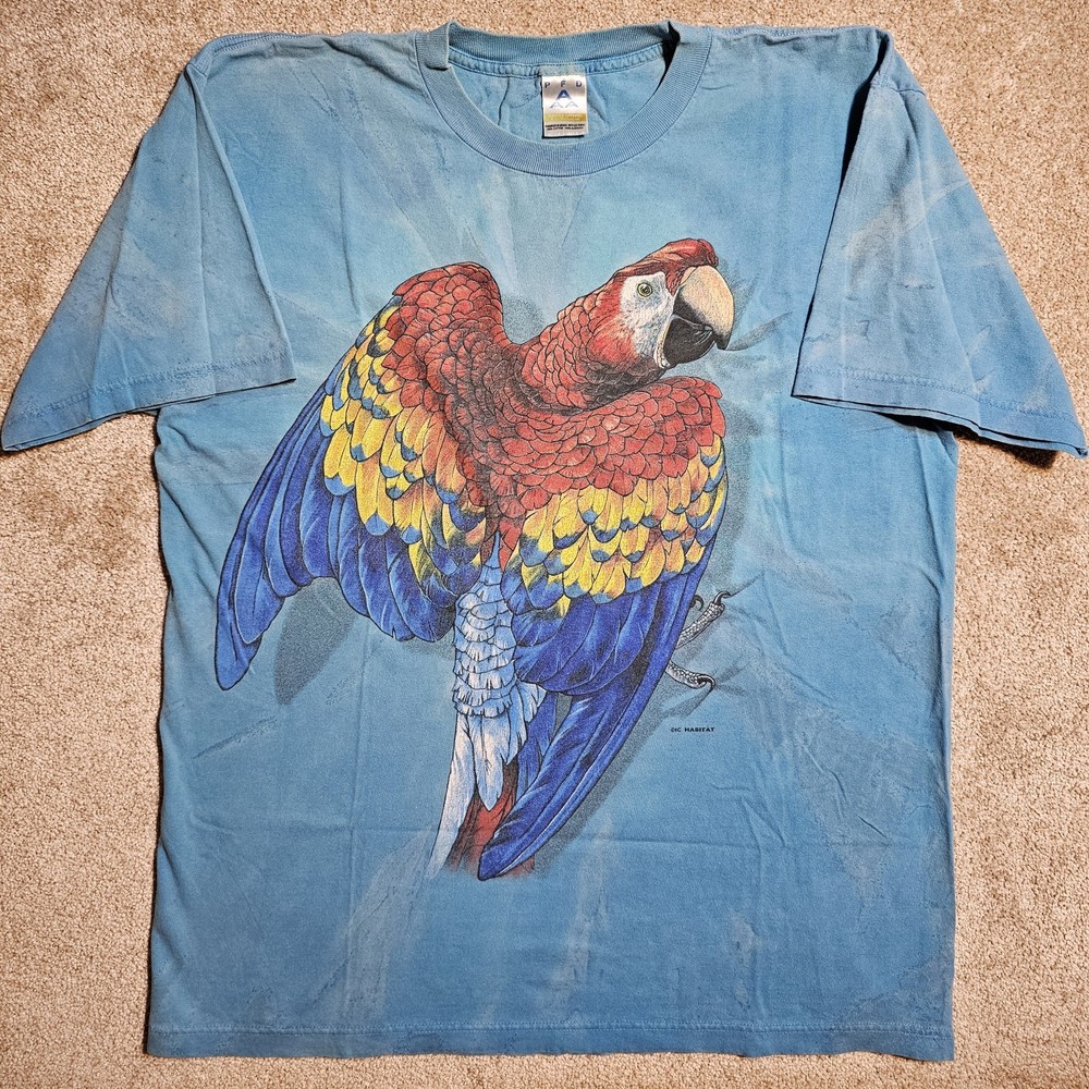 Vtg 1999 Habitat Parrot Tie Dye XL Graphic T-shirt Skate Nature Grunge Rave 90s