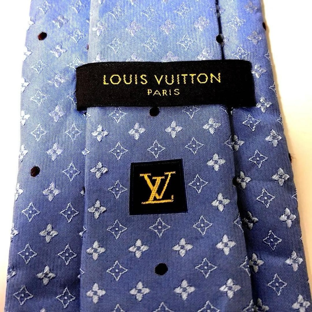 Louis Vuitton Necktie Tie Blue 100% Silk LV All over monogram pattern Authentic