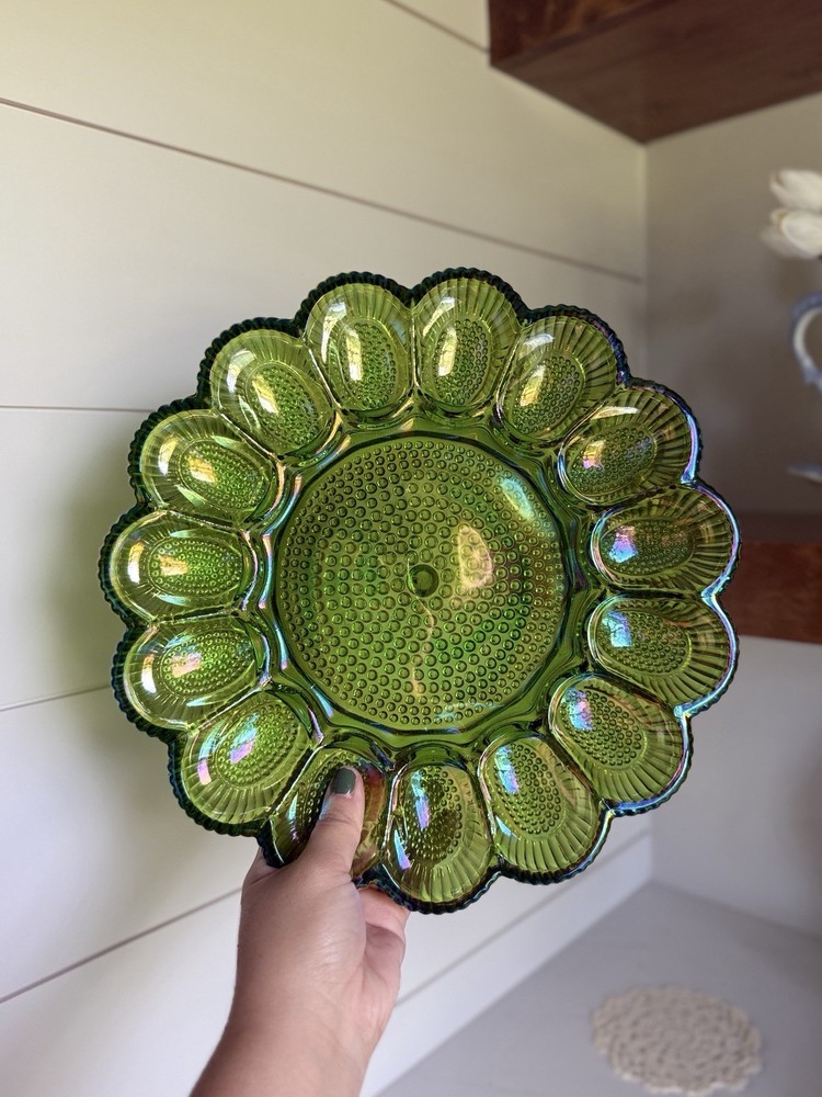 VTG Indiana Lime Green Carnival Egg Plate! *READ*