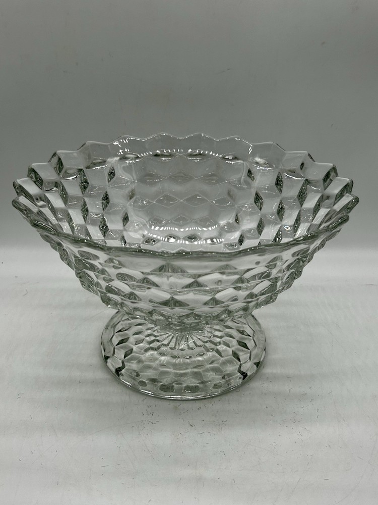 Vintage Fostoria Glass 2056 Geometric Crystal Tom and Jerry Footed Punch Bowl Set