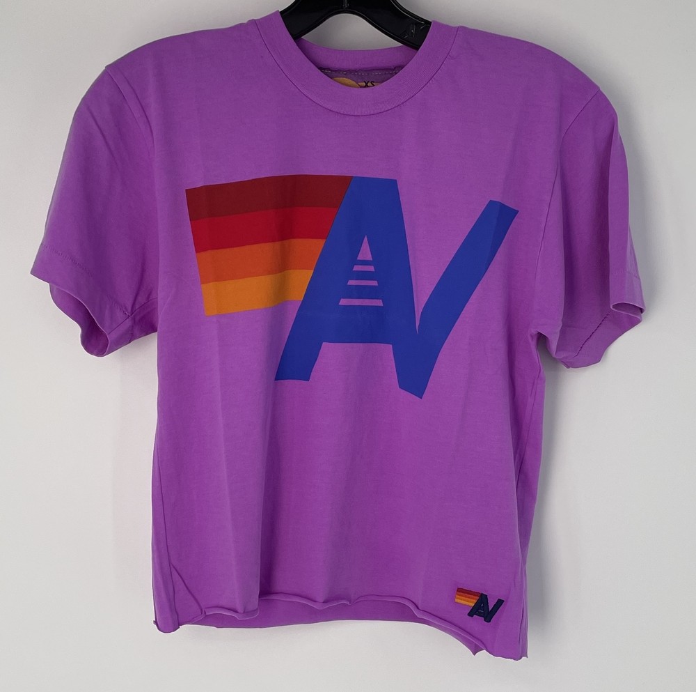 Aviator Nation Womens Tee Neon Purple Size XS Logo Boyfriend Shirt Cotton Blend