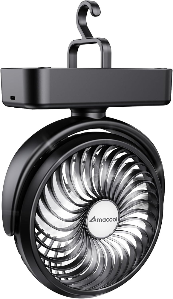 Portable Camping Fan with LED Light 40H Battery Life Rechargeable Outdoor Gear