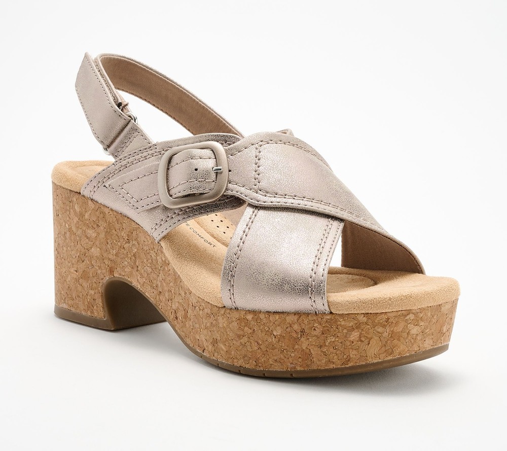 Clarks Footwear Women's Sz 10 Collection Leather Wedges LT/PASPINK A686744