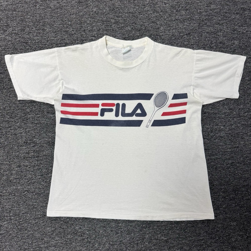 Vintage 80s RARE Fila Tennis Single Stitch White T-Shirt Mens - Size M