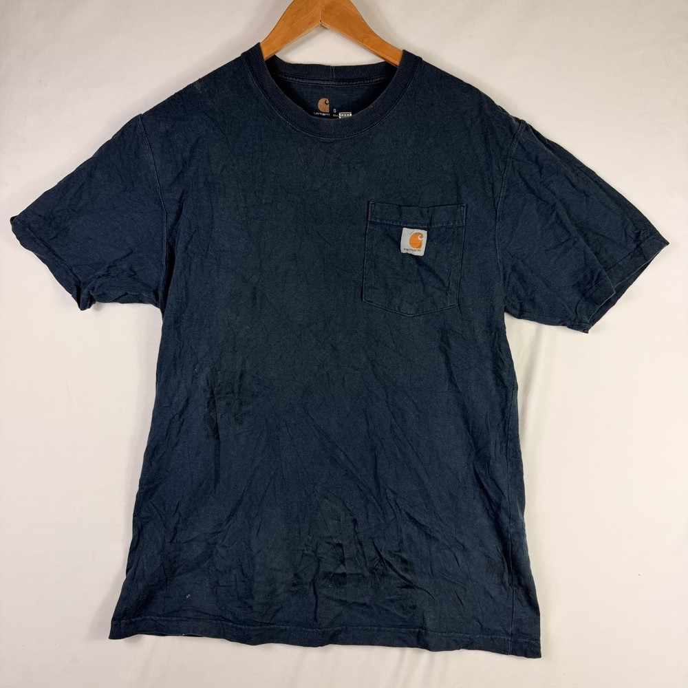 Carhartt T-Shirt Men's S Original Fit Blue Short Sleeve Pocket Tee 100% Cotton