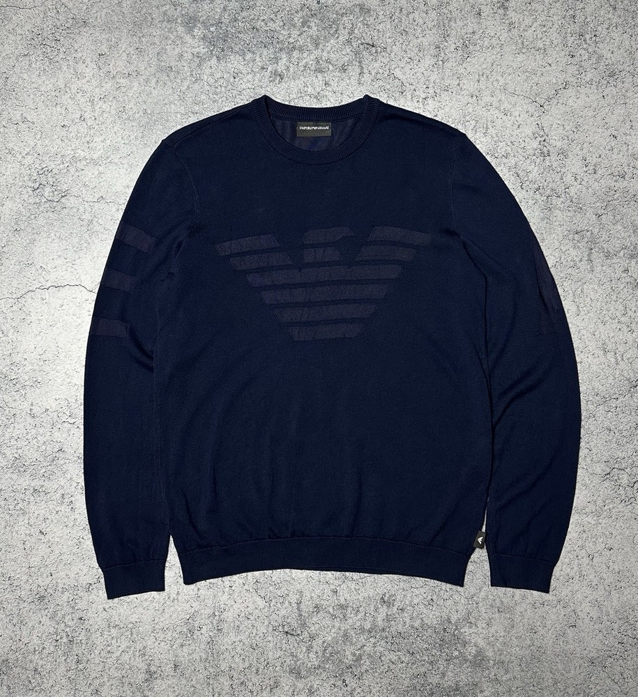 Emporio Armani Big Logo Sweater Crewneck Mens Size S, Dark Blue
