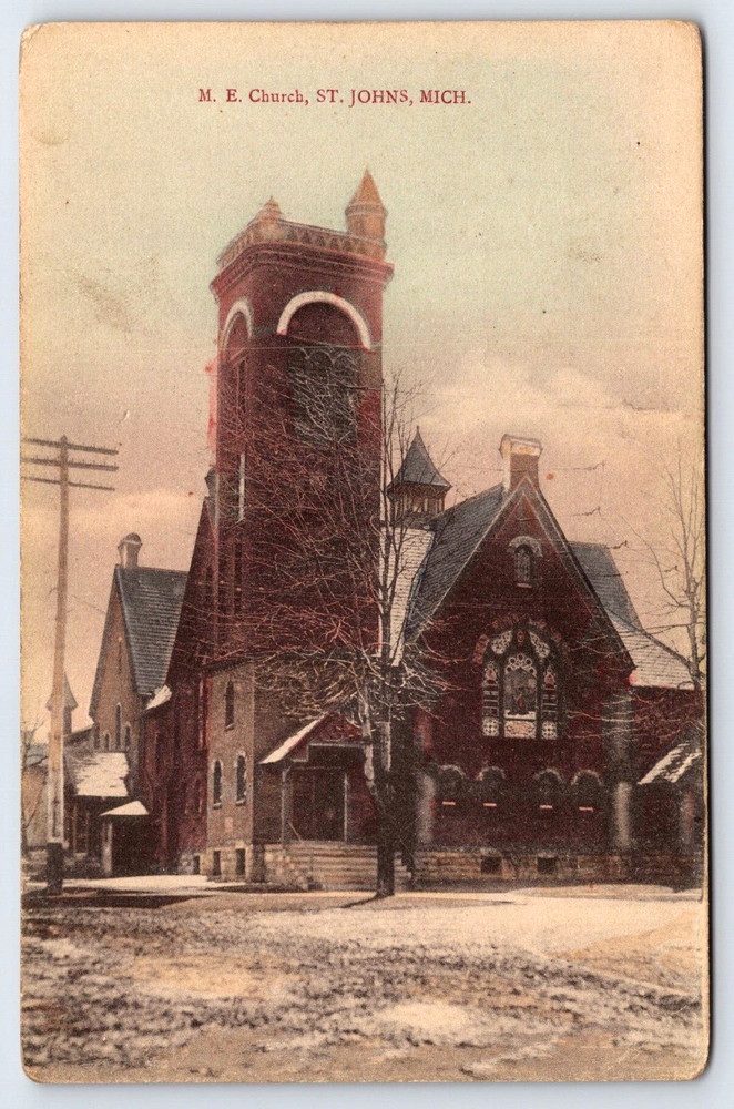 Original Vintage Antique Postcard Methodist Episcopal Church St. Johns, Michigan