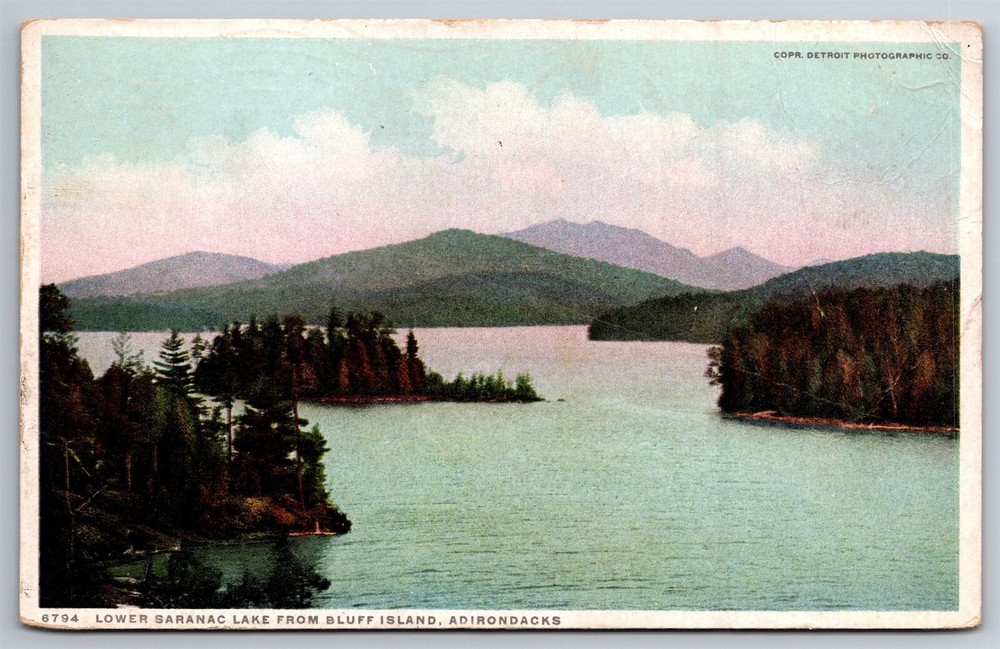 Lower Saranac Lake From Bluff Island Adirondacks NY C1916 DB Postcard R19