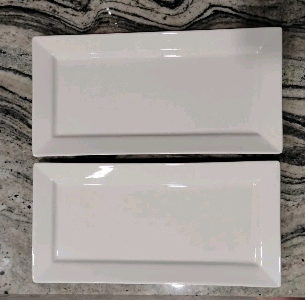 Crate & Barrel White Porcelain Rectangular Serving Platters 14.25x7 Inches