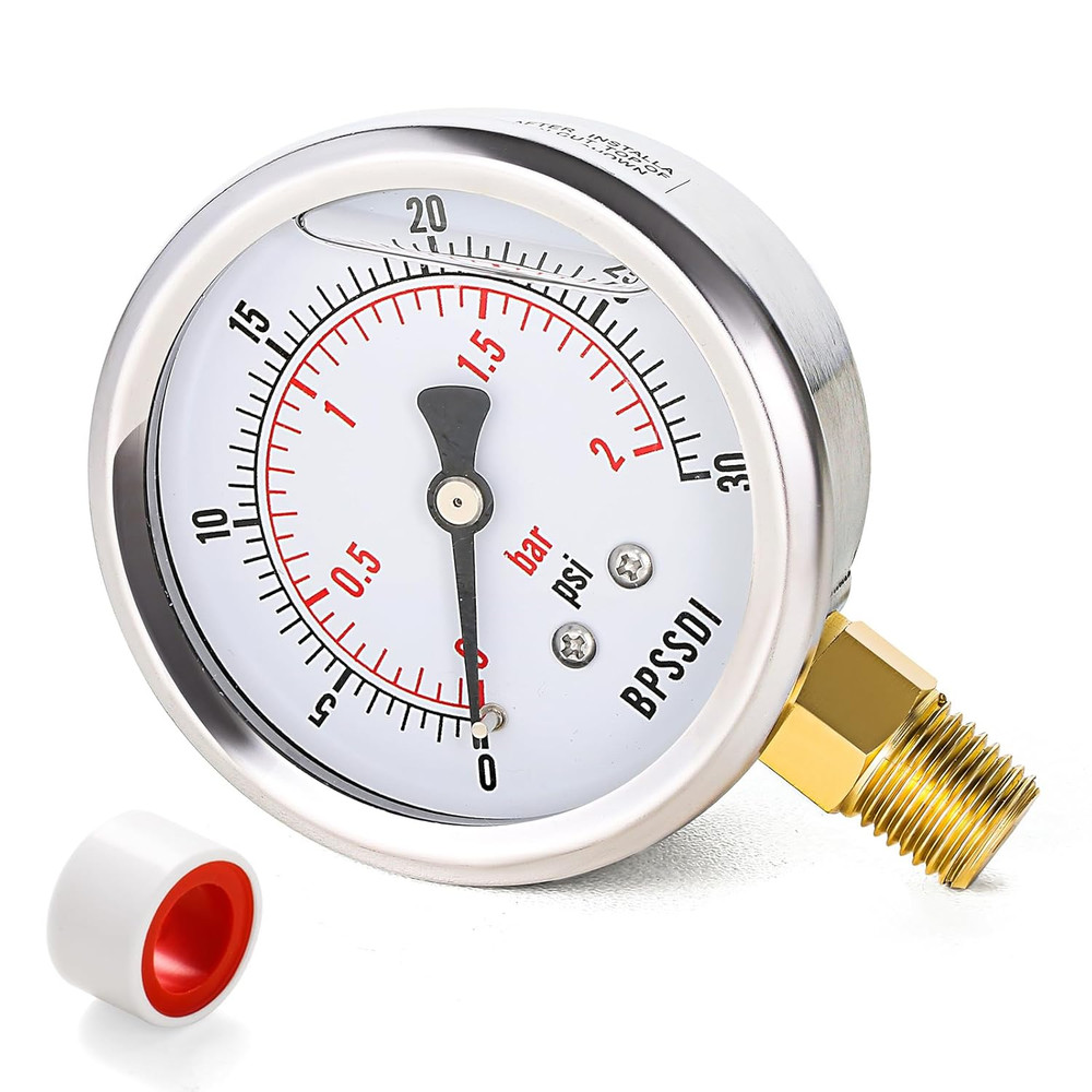 0-30 Psi Glycerin Liquid Filled Low Pressure Gauge, 2.5