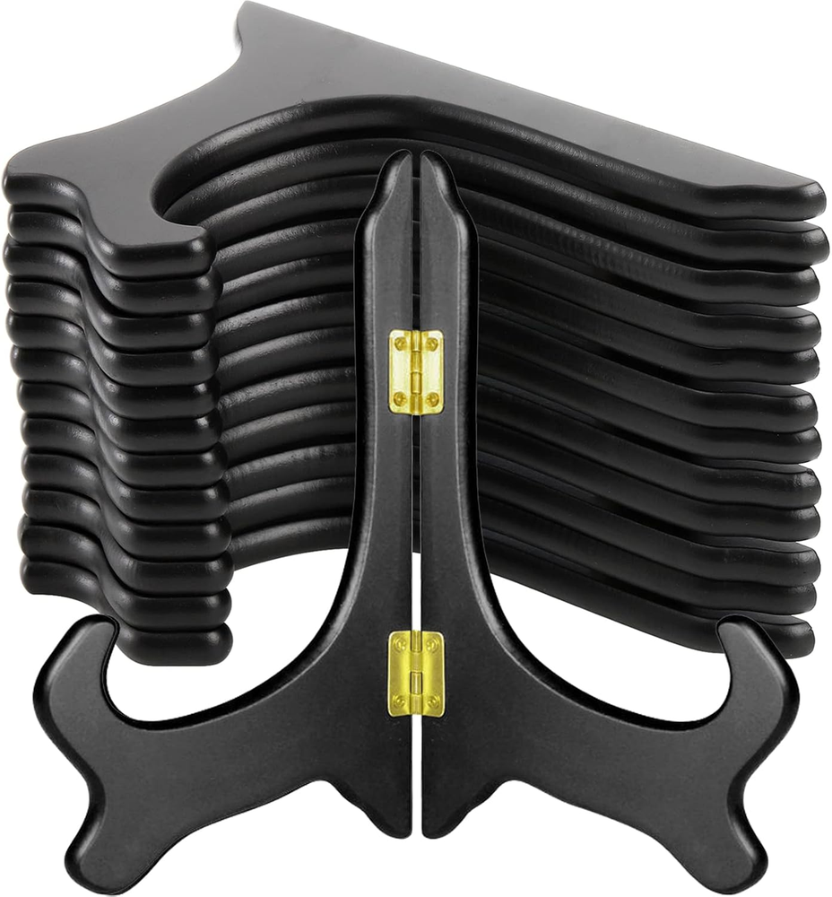 6 Pack Black 7 Inch Wooden Easel Stands for Displaying Pictures and Plates