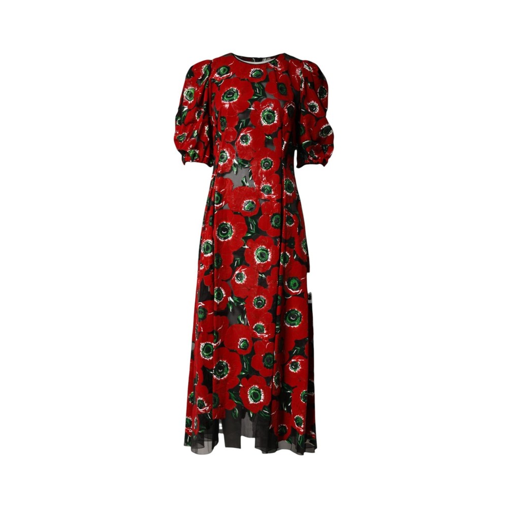 DOLCE & GABBANA Dress Red Floral Print Nylon A-line Midi IT44/US10/L RRP 4130usd