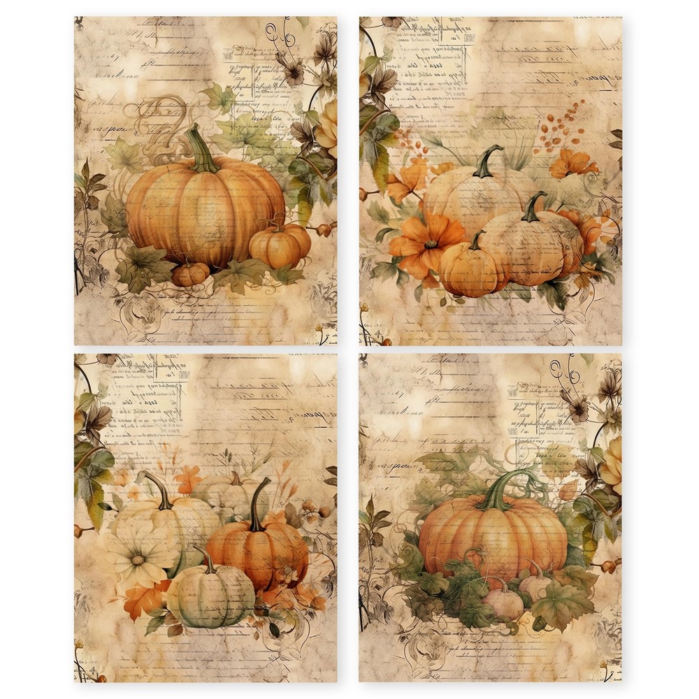 Vintage Fall Wall Art Poster Prints Set of 4, Fall Wall Decor, Farmhouse Pump...