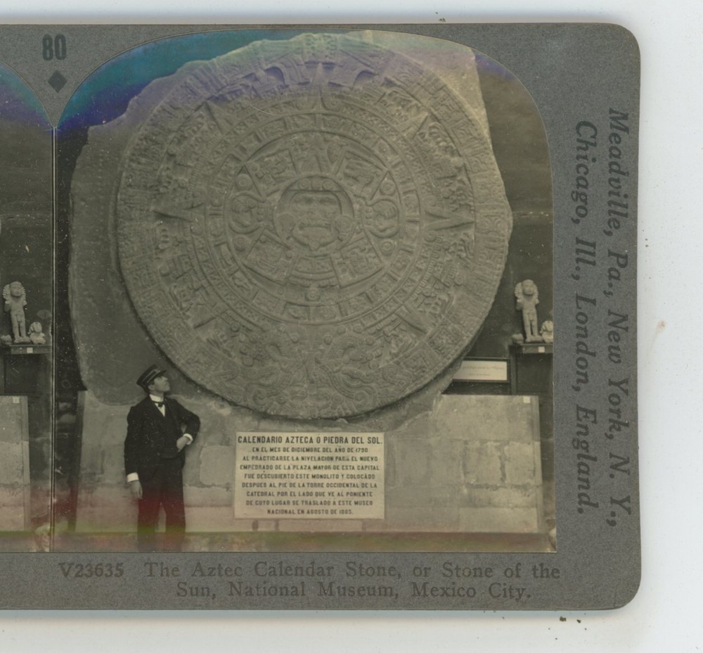 Stone of Sun Aztec Calendar National Museum Mexico Keystone Stereoview