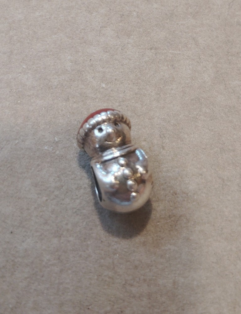 Pandora 925 ALE Sterling Silver Red Enamel Snowman Bead Charm
