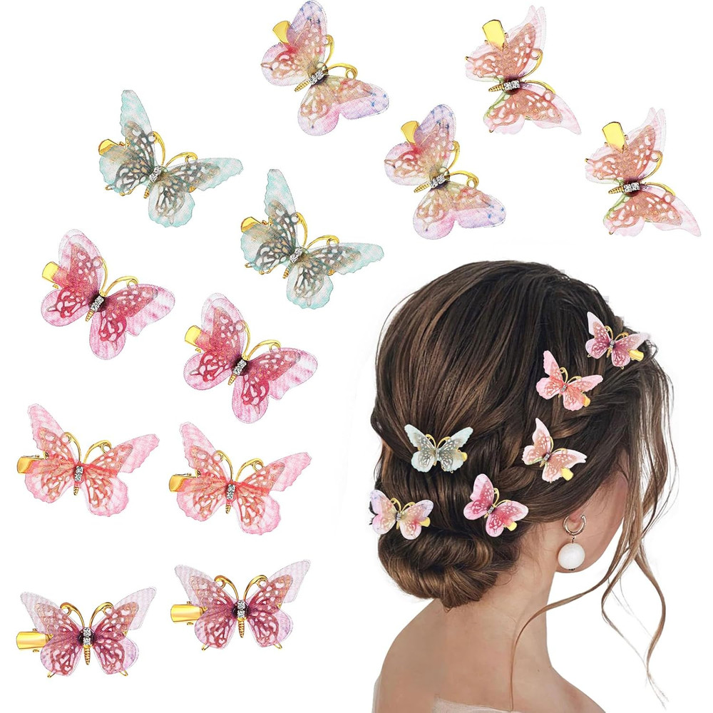 12Pcs Butterfly Hair Clips for Girls, Cute Kawaii Hair Clips, Colorful Butterfly